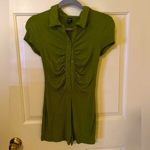 SHEIN Green Ruched Polo Bodysuit
